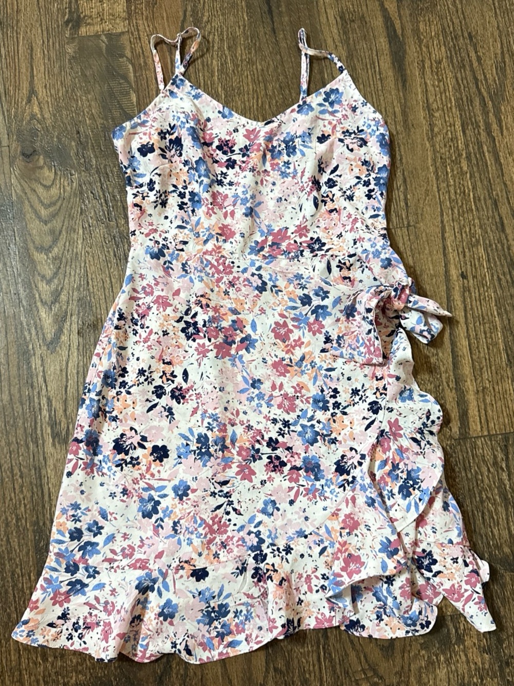 Altar'd State Pink & Blue Floral Mini Wrap Dress